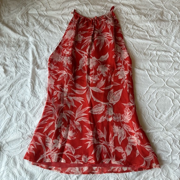 Ann Taylor Red Flowy Sleeveless Tank Top High Nevk Floral - Picture 5 of 7